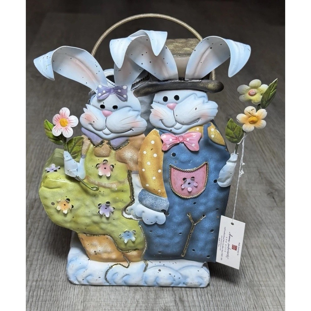 Vintage Home Interiors Metal Bunny Couple Easter Tea Light Luminary Lantern - Picture 2 of 8